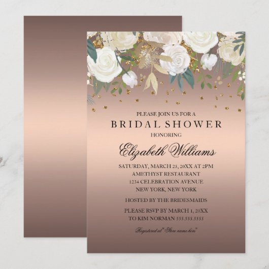 Roos Gouden Bloemen Glitter Mousserende Vrijgezell Kaart (Voorkant / Achterkant)