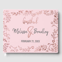 Roos Gouden Bloemen Glitter Ombre Roze Gastboek