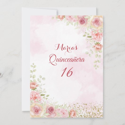 Roos Gouden Bloemen Gouden Glitter Blush Roze Swee Kaart (Achterkant)