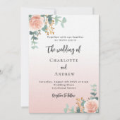 Roos gouden bloemen groen luxe bruiloft kaart (Voorkant)