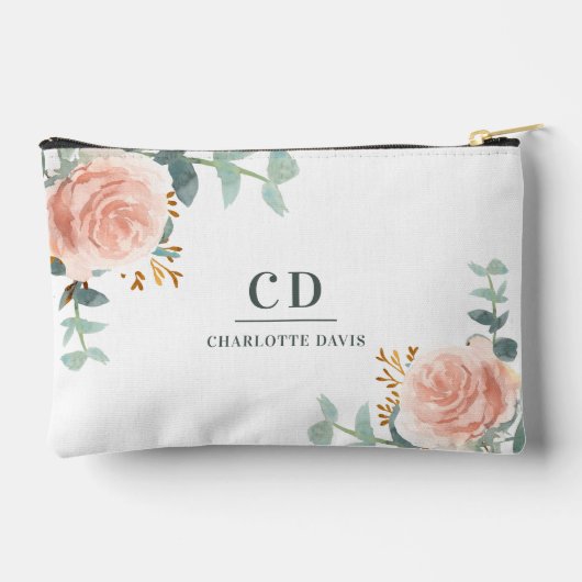 Roos gouden bloemen groen naam monogram etui (Achterkant)