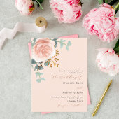 Roos gouden bloemen groen perzik bruiloft uitnodiging briefkaart