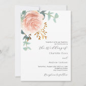 Roos gouden bloemen groen QR code RSVP bruiloft Kaart (Voorkant)