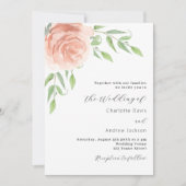 Roos gouden bloemen groen QR code RSVP bruiloft Kaart (Voorkant)