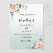 Roos gouden bloemen groene bruiloft uitnodiging briefkaart (Voorkant)