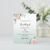 Roos gouden bloemen groene bruiloft uitnodiging briefkaart (Staand voorkant)