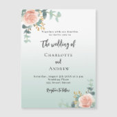 Roos gouden bloemen groene luxe bruiloft magnetische uitnodiging (Voorkant)