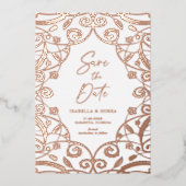  Roos Gouden Bloemen Kant Bruiloft Folie Uitnodiging (Voorkant)