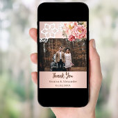 Roos Gouden Bloemen Kant Trouwfoto Dank u kaart