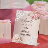 Roos gouden bloemen kant verjaardagsbordje reclamebord met voetstuk