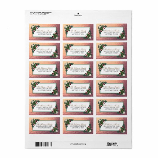 Roos Gouden Bloemen Kerst Adresetiketten Etiket (Full Sheet)