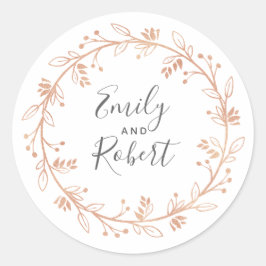 Roos Gouden Bloemen Krans Modern Bruiloft Ronde Sticker