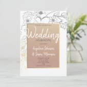 Roos Gouden Bloemen Lijst Huwelijksuitnodiging Kaart (Staand voorkant)