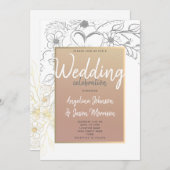 Roos Gouden Bloemen Lijst Huwelijksuitnodiging Kaart (Voorkant / Achterkant)