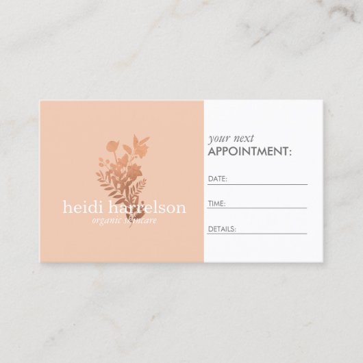 Roos Gouden Bloemen Logo op Perzik Afspraak Afsprakenkaartje (Voorkant)