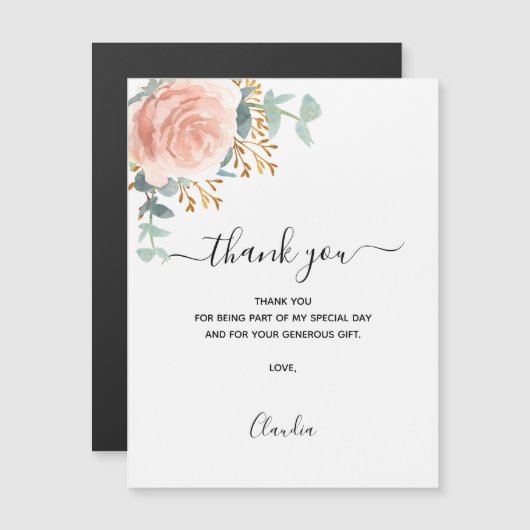 Roos gouden bloemen magnetische dank u kaart magnetische uitnodiging (Voorkant / Achterkant)