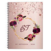 Roos gouden bloemen monogram sterren notitieboek (Voorkant)