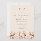 Roos Gouden Bloemen Mousse Monogram Huwelijk Kaart (Voorkant)