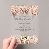 Roos gouden bloemen mousserende wijn bruiloft rece acryl uitnodigingen (Insitu (Draagbaar))