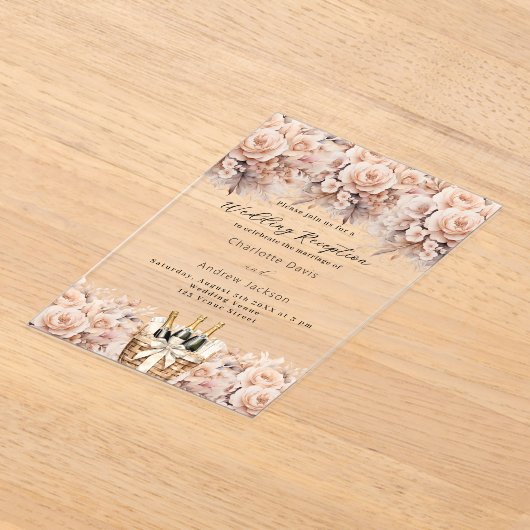 Roos gouden bloemen mousserende wijn bruiloft rece acryl uitnodigingen (Laagn)