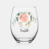 Roos gouden bloemen naam script wijnglas zonder voet (Voorkant)