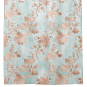 Roos Gouden Bloemen op Distressed Blauwgroen Douchegordijn (Voorkant)
