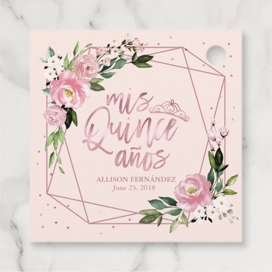 Roos Gouden Bloemen Quinceanera Bedankjes Labels (Achterkant)