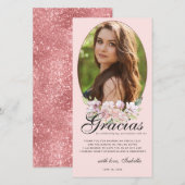 Roos Gouden Bloemen Quinceañera Foto Dank u kaart (Voorkant / Achterkant)