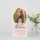 Roos Gouden Bloemen Quinceañera Foto Dank u kaart (Staand voorkant)