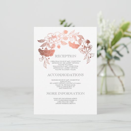 Roos Gouden Bloemen Trouwdetails - Informatie Informatiekaartje (Staand voorkant)