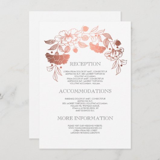 Roos Gouden Bloemen Trouwdetails - Informatie Informatiekaartje (Voorkant / Achterkant)