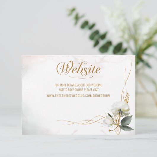 Roos Gouden Bloemen Trouwwebsite Informatiekaartje (Staand voorkant)