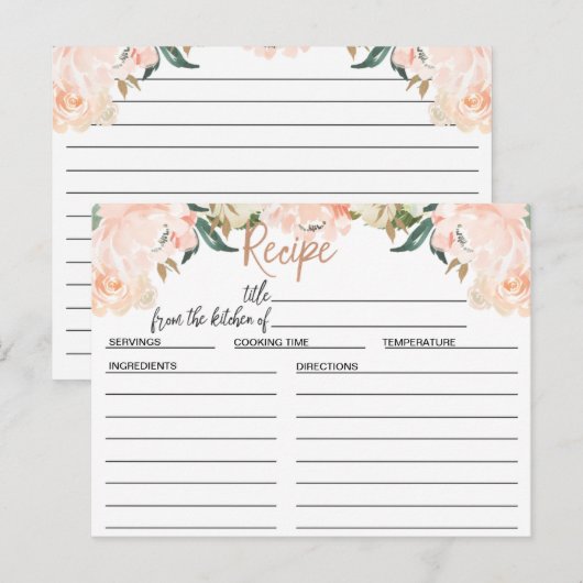 Roos Gouden Bloemen Vrijgezellenfeest Recept Kaart (Voorkant / Achterkant)