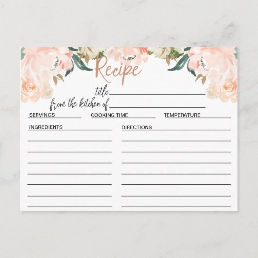 Roos Gouden Bloemen Vrijgezellenfeest Recept Kaart (Voorkant)