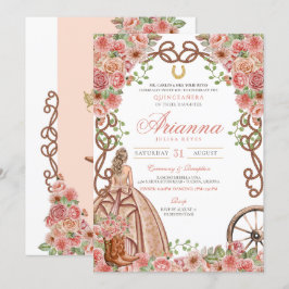 Roos Gouden Bloemen Western Elegant Quinceañera Kaart