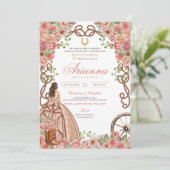 Roos Gouden Bloemen Western Elegant Quinceanera Kaart (Staand voorkant)