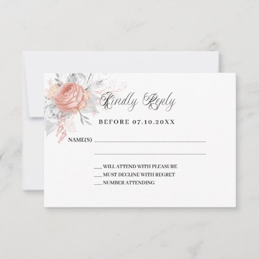 Roos gouden bloemen wit bruiloft reactie RSVP (Voorkant)