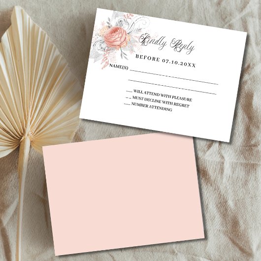 Roos gouden bloemen wit bruiloft reactie RSVP Kaartje