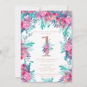 Roos gouden bloemenbrief 1e verjaardag blush roze kaart (Voorkant)