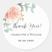 Roos gouden bloemeneucalyptus bruiloft dank u ronde sticker (Voorkant)