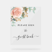 Roos gouden bloemeneucalyptus bruiloft gastenboek acryl bord (Voorkant)