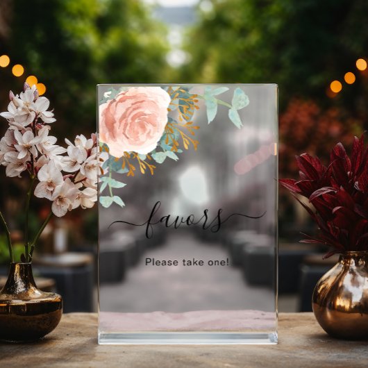 Roos gouden bloemeneucalyptus bruiloft gunst acryl bord