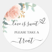 Roos gouden bloemeneucalyptus bruiloft gunst trakt ronde sticker (Voorkant)