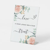 Roos gouden bloemeneucalyptus bruiloft traktatie t reclamebord met voetstuk (Voorkant)