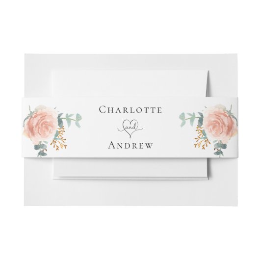 Roos gouden bloemeneucalyptus groen bruiloft uitnodigingen wikkel (Voorkant Voorbeeld)