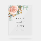 Roos gouden bloemeneucalyptus trouwkaarten geschen acryl bord (Voorkant)