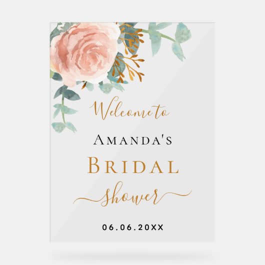 Roos gouden bloemeneucalyptus Vrijgezellenfeest we Acryl Bord (Voorkant)