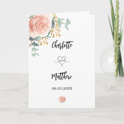 Roos gouden bloemenfoto bruiloft bedankje kaart (Voorkant)