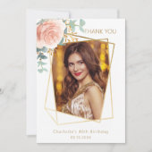 Roos gouden bloemenfoto Verjaardag bedankje Kaart (Voorkant)