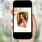 Roos gouden bloemenfoto Verjaardag bedankje Kaart